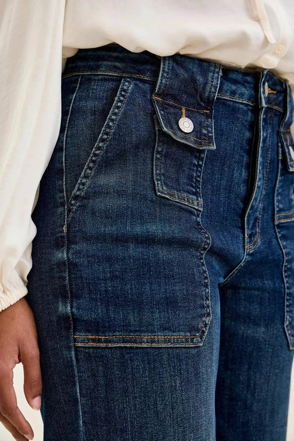 Judy Blue High Waist Wide Crop Utility Jeans with Patch Pocket by Judy Blue