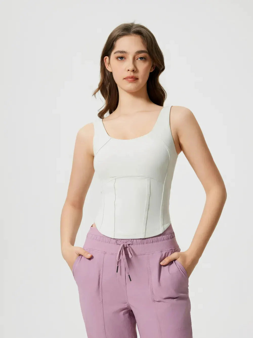 Millennia Round Neck Wide Strap Active Tank with Detachable Chest Pads by Millennia