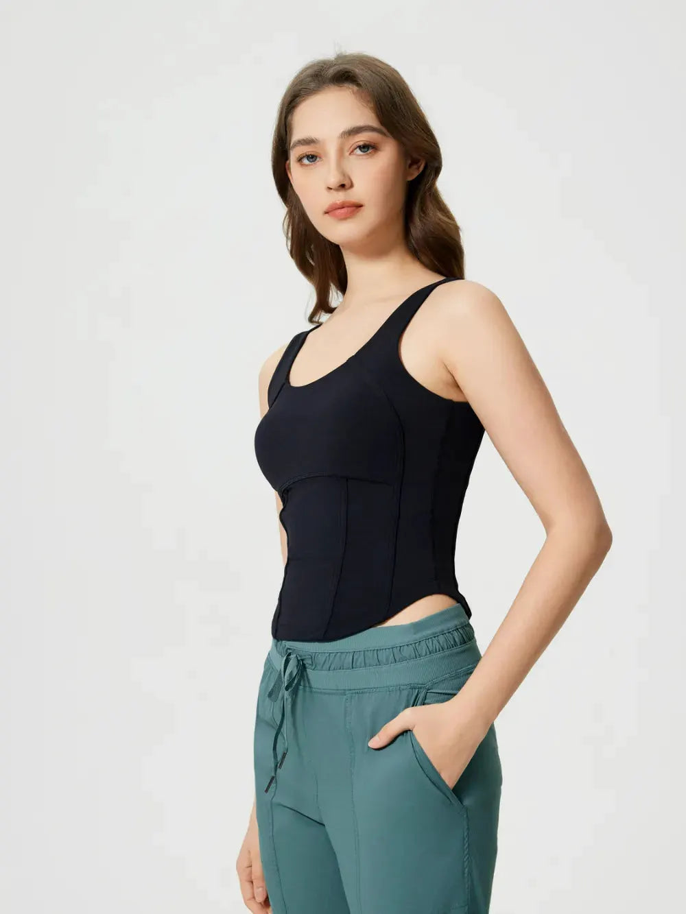 Millennia Round Neck Wide Strap Active Tank with Detachable Chest Pads by Millennia