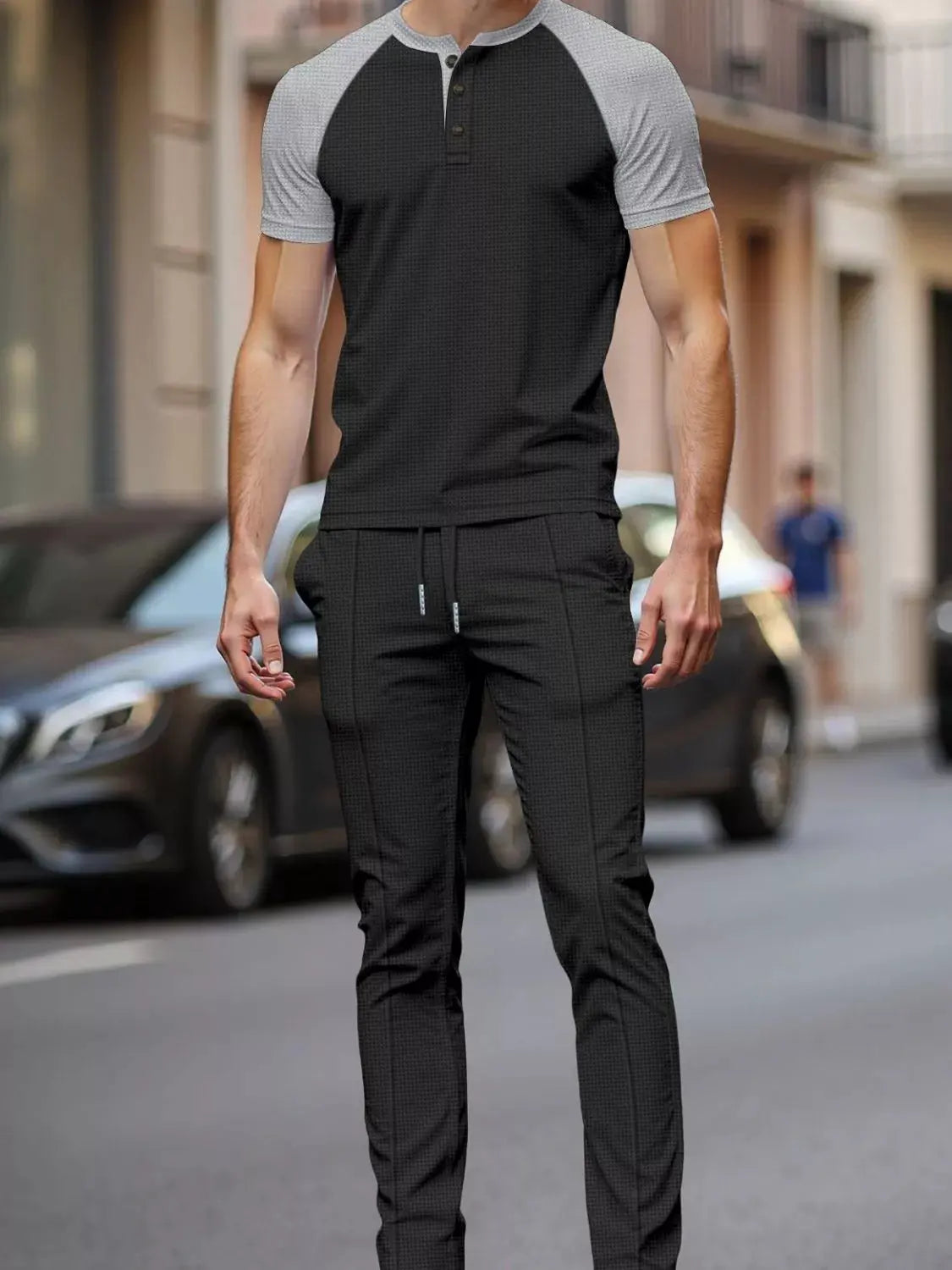 Men's Full Size Casual Two-Tone Raglan Sleeve Tee and Pants Set Plus Size by Trendsi