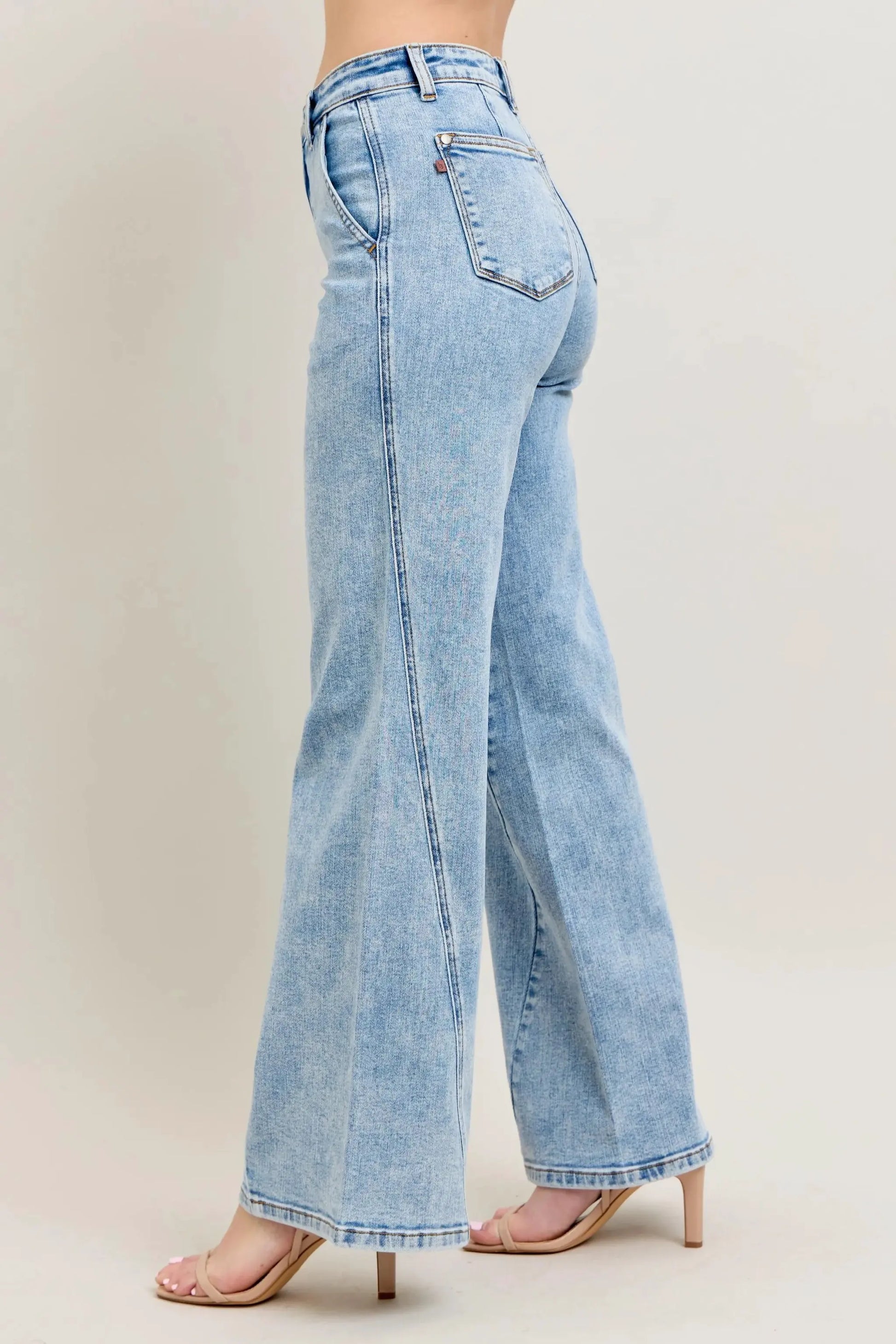 Judy Blue Full Size High Waist Wide Leg Jeans with Skewed Inseam Plus Size by Judy Blue