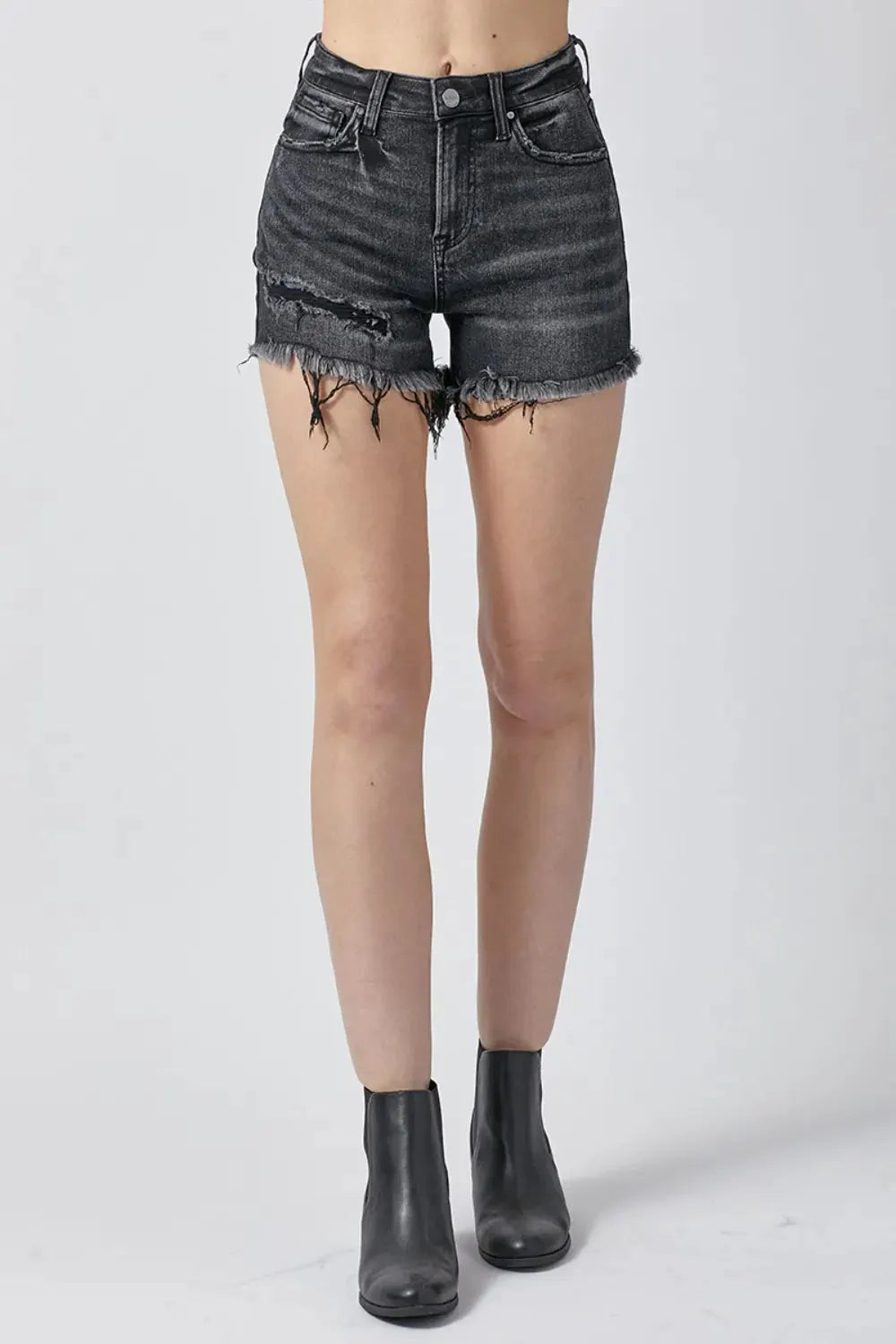RISEN Raw Hem Denim Shorts with Pockets by RISEN