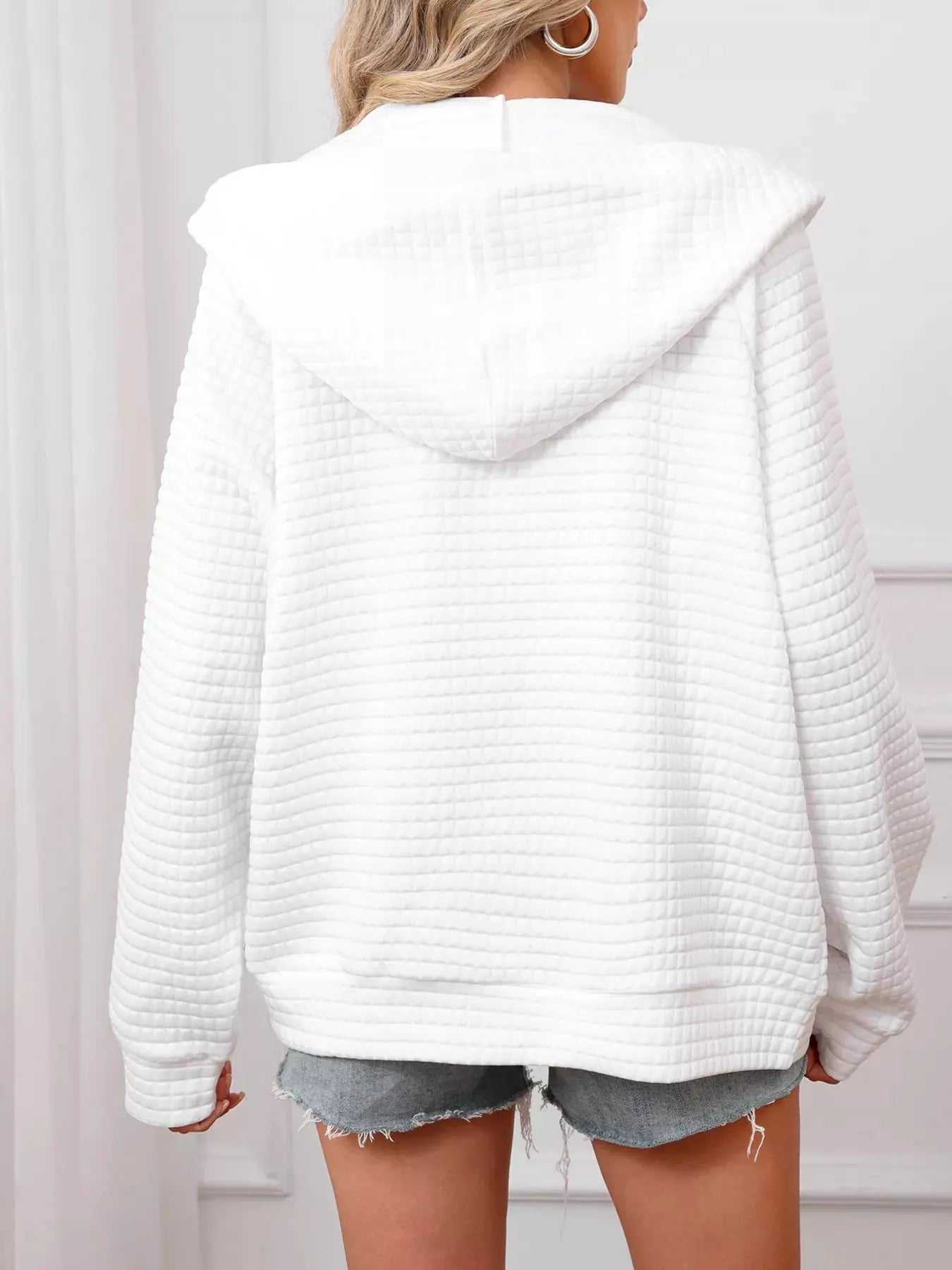 Full Size Textured Quilted Zip-Up Hooded Jacket Plus Size by Partner Label