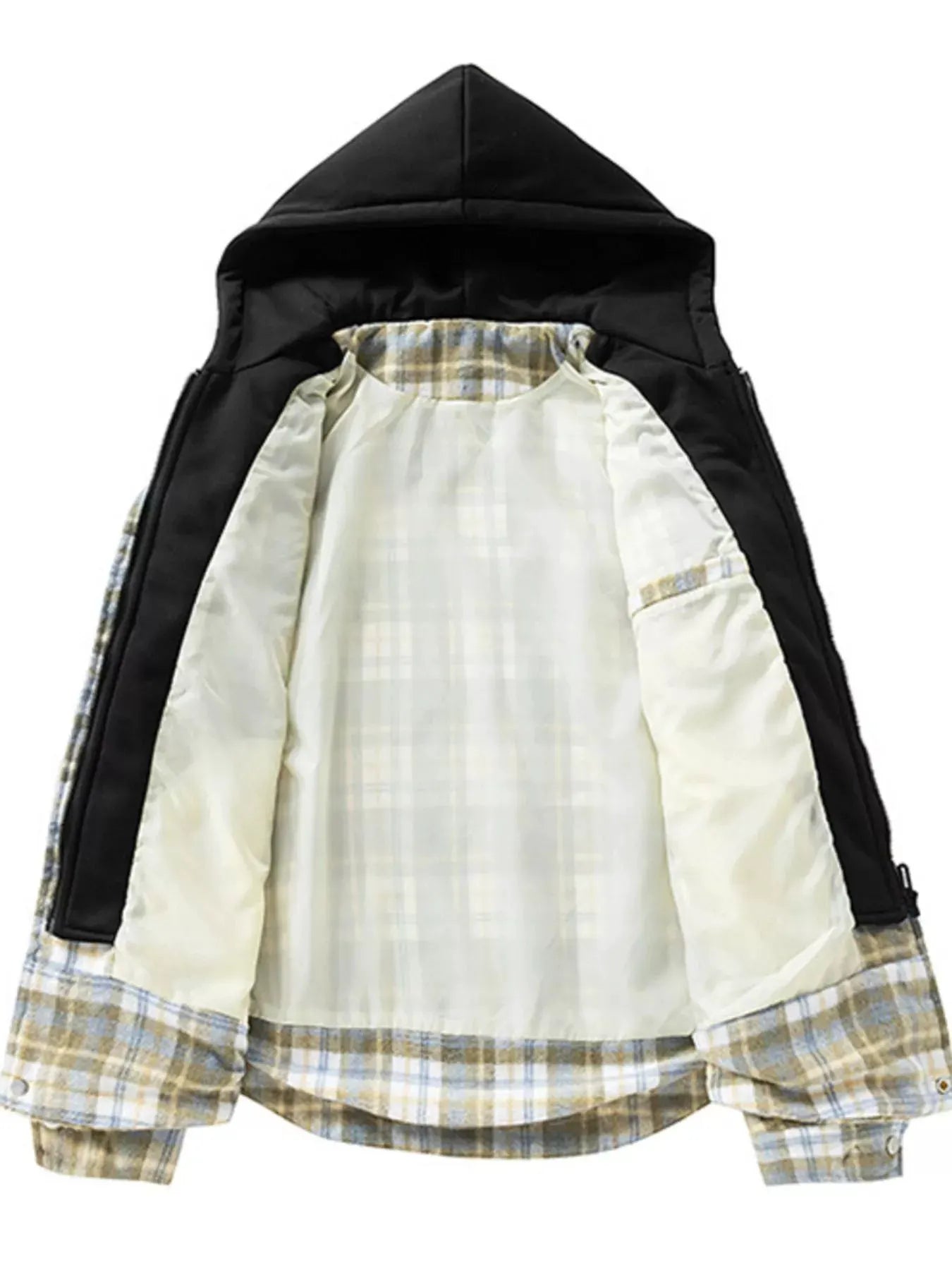 Men's Plus Size Drawstring Hooded Plaid Shirt Jacket by Partner Label