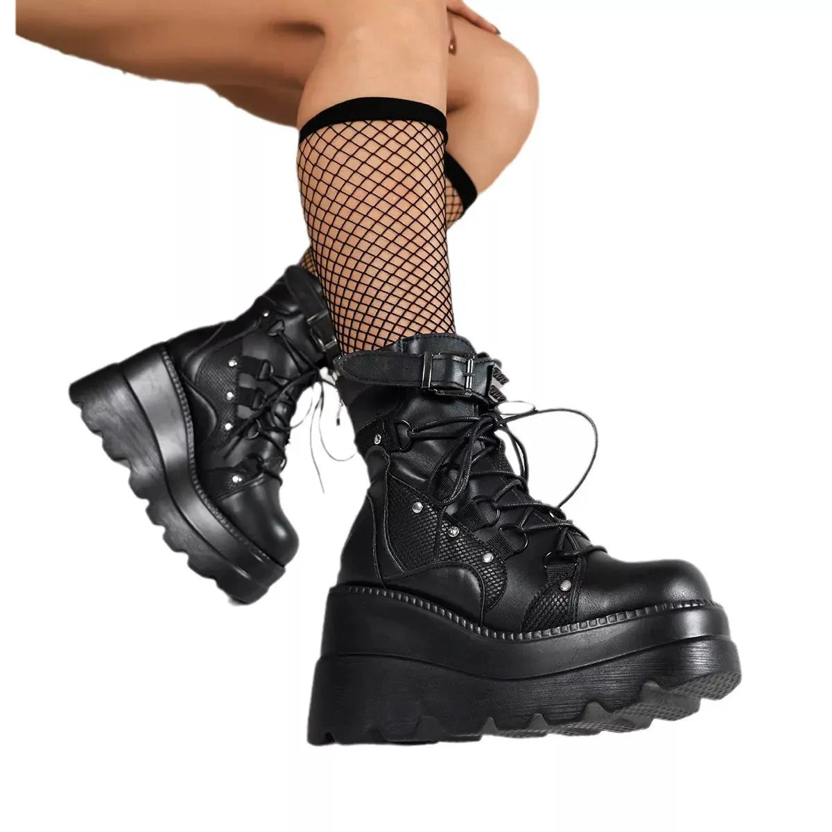 Lace Up Platform Wedge Boots by Partner Label