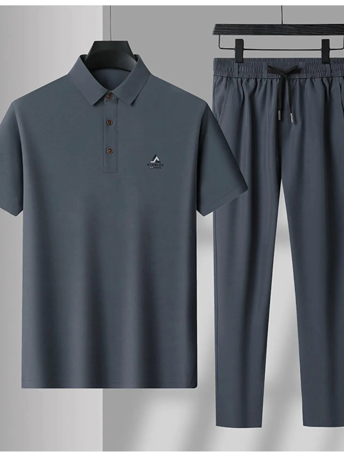Men's Plus Size Button Detail Short Sleeve Polo and Pants Set by Trendsi