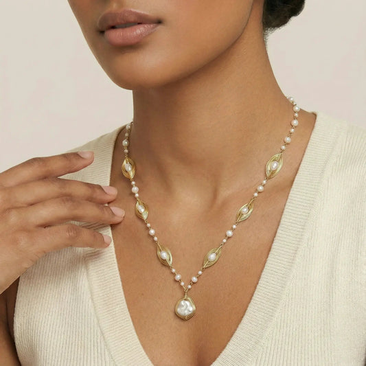 Golden Leaf Baroque Necklace | Equanimity Essence by Equanimity Essence.