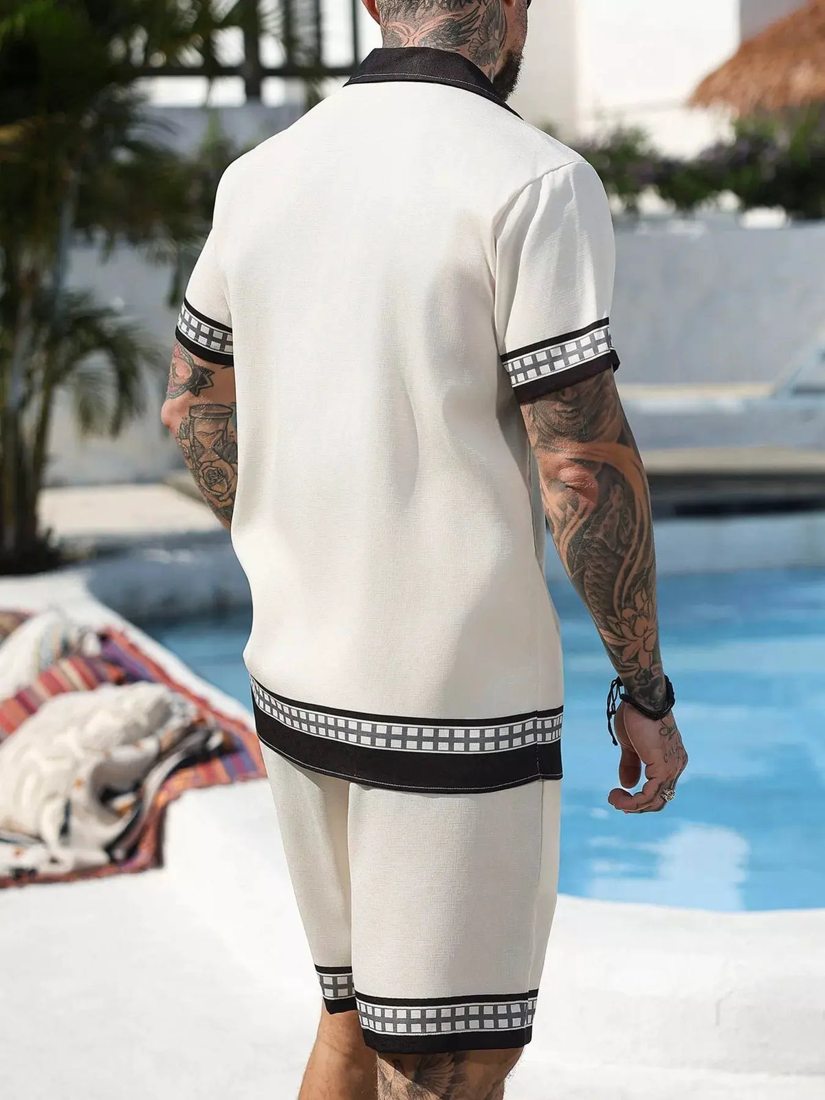 Men's Tropical Palm Tree Print Short Sleeve Shirt and Shorts Set by Trendsi