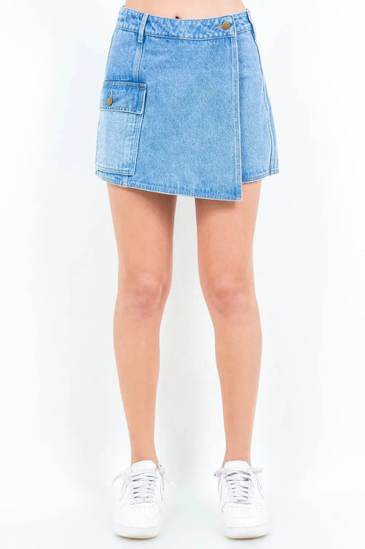 American Bazi Cargo Pocket Denim Skort by Partner Label