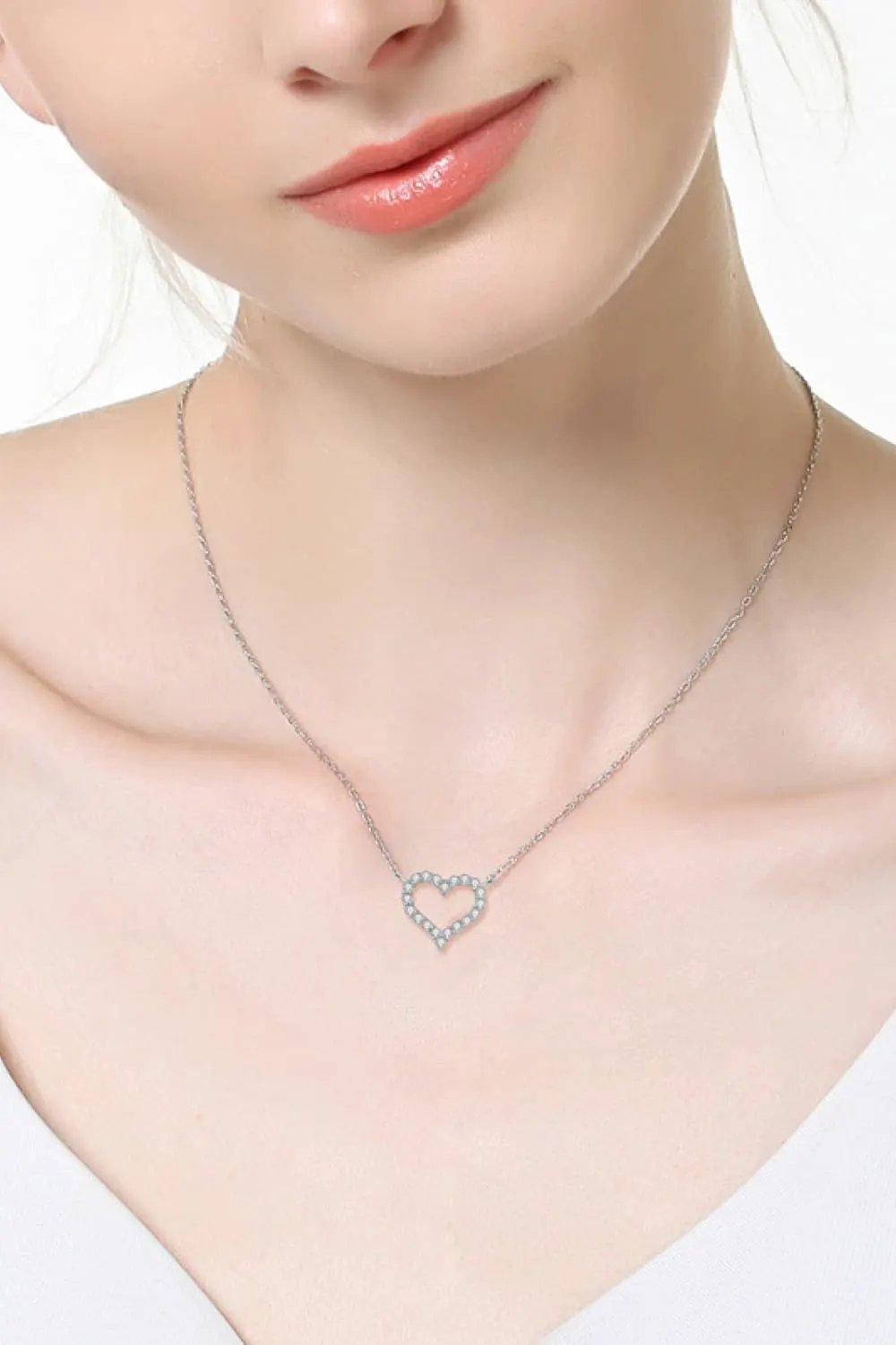 Adored Moissanite Platinum-Plated Heart Necklace by Partner Label