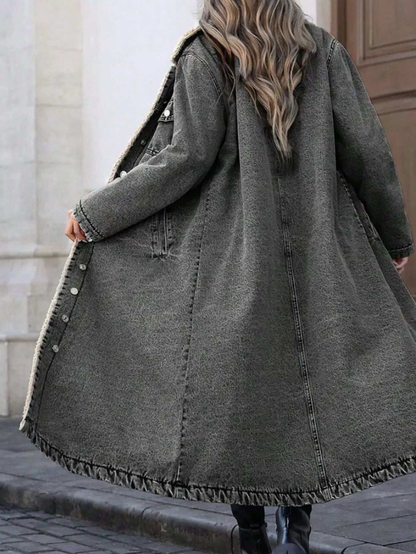 Sherpa Lined Longline Denim Jacket by Partner Label