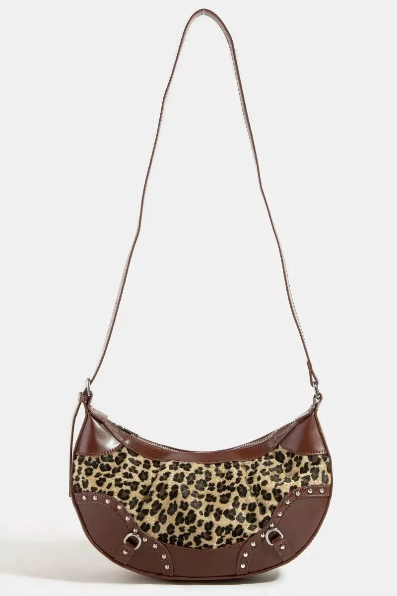 Fame Leopard Print Half Moon Shoulder Bag by Fame