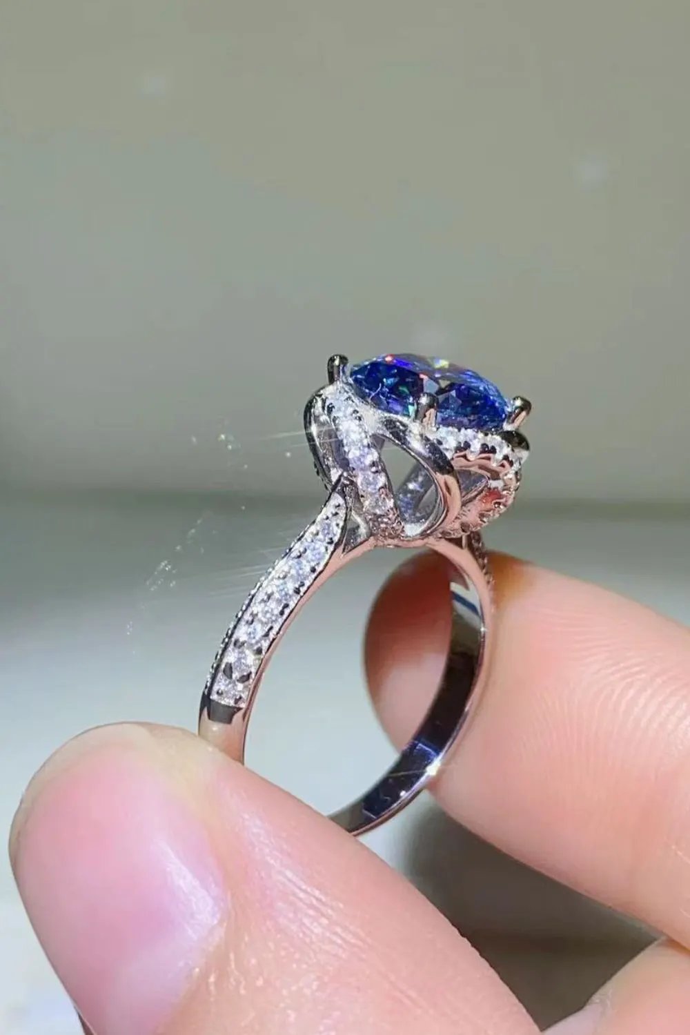 2 Carat Cobalt Blue Moissanite 925 Sterling Silver Ring by Partner Label