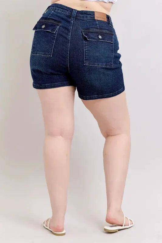 Judy Blue Full Size High Waist Back Flap Pocket Denim Shorts Plus Size by Judy Blue