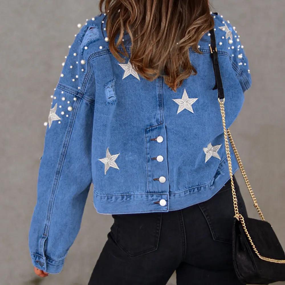 Bead Detail Denim Jacket by Partner Label