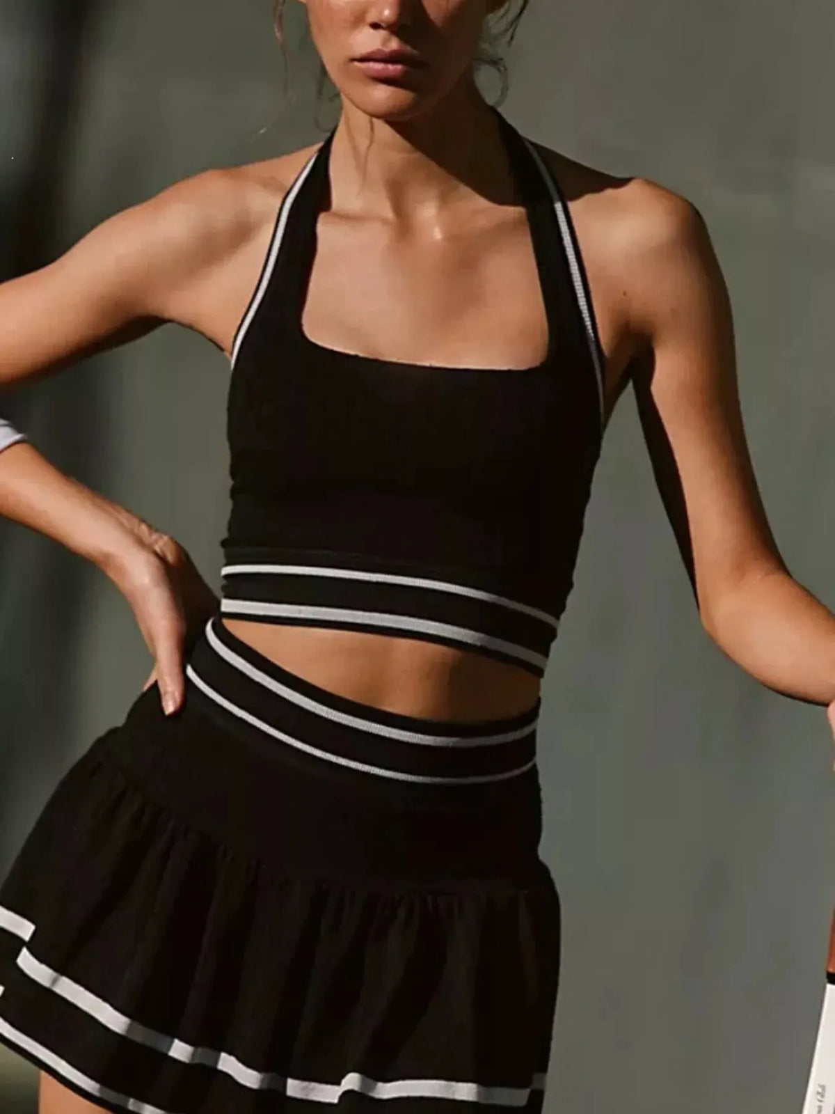Halter Neck Tank and Skirt Tennis Active Set by Trendsi