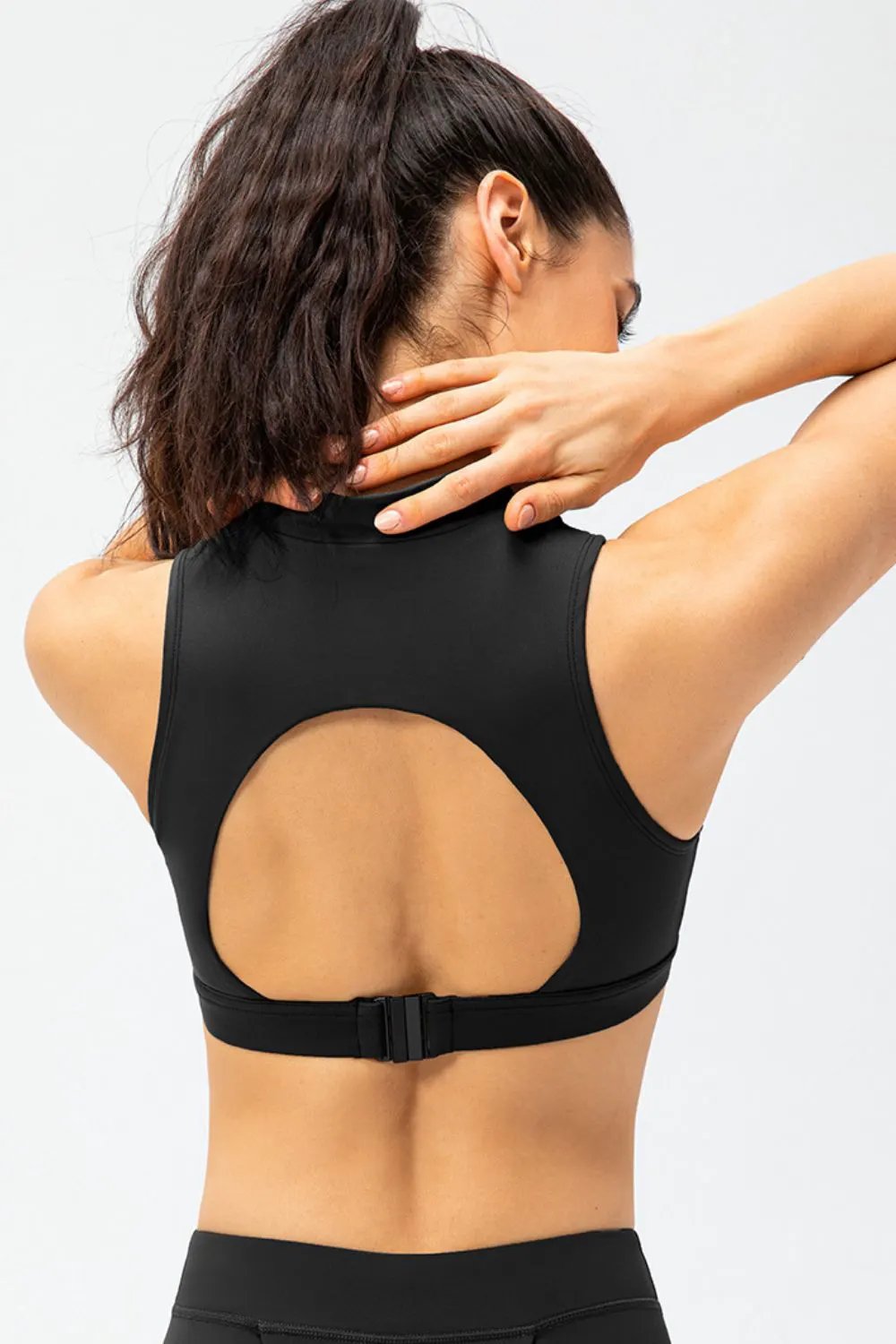 Full Size Cropped Cutout Back Zipper Front Active Tank Top by Partner Label