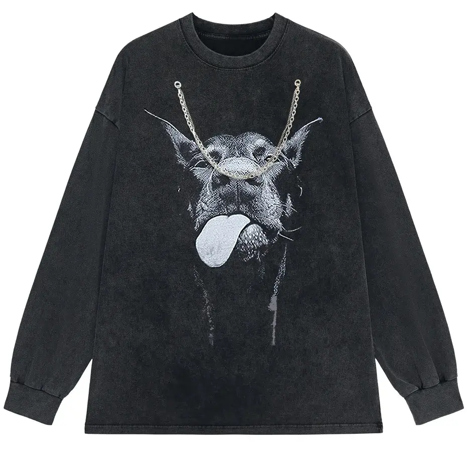 Gothic Dog Letter Print Vintage Washed Oversized T-Shirt by Vimost Shop