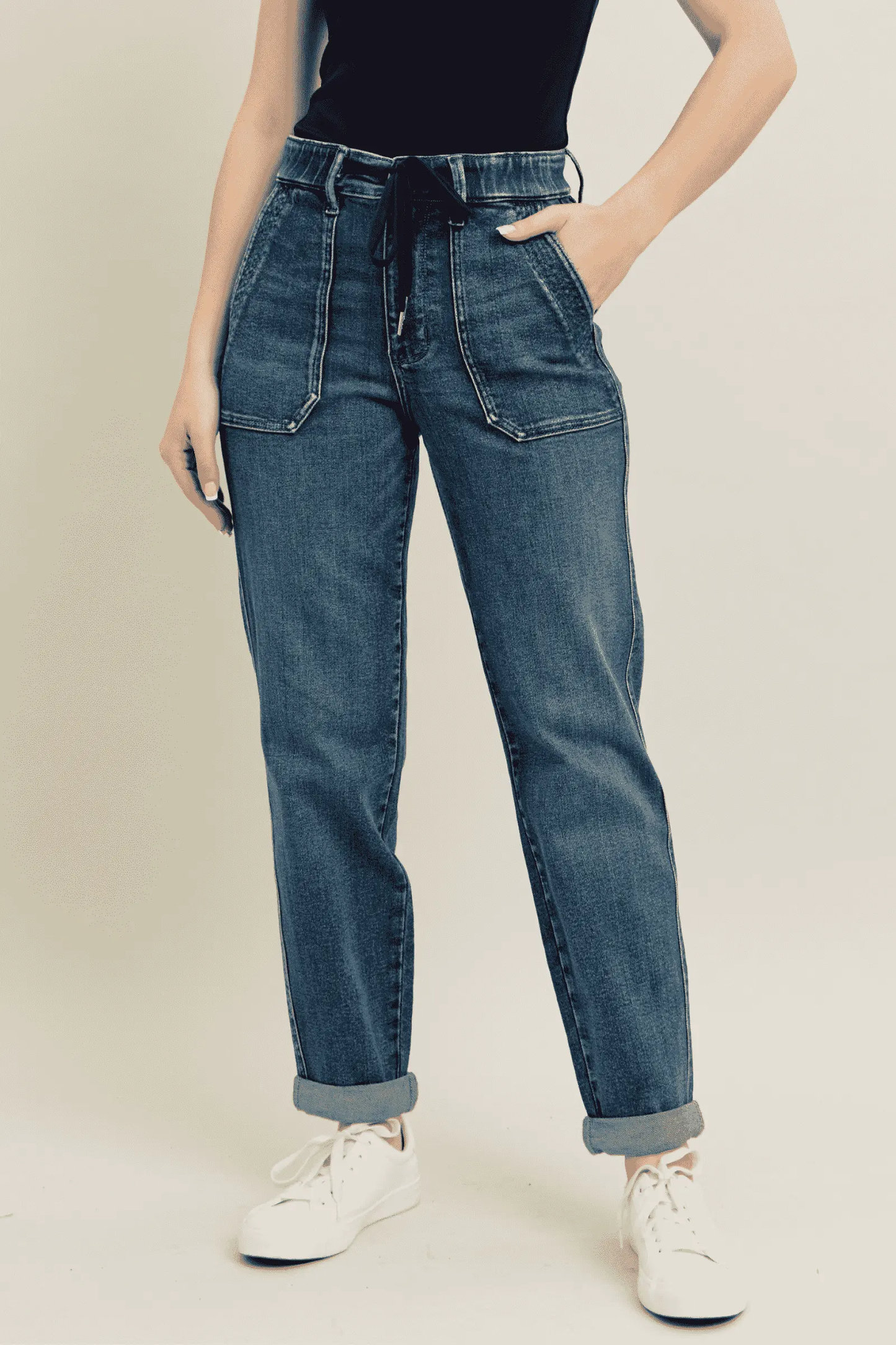 Judy Blue Full Size HW Vintage Wash Jeans w/ Drawstring Plus Size by Judy Blue