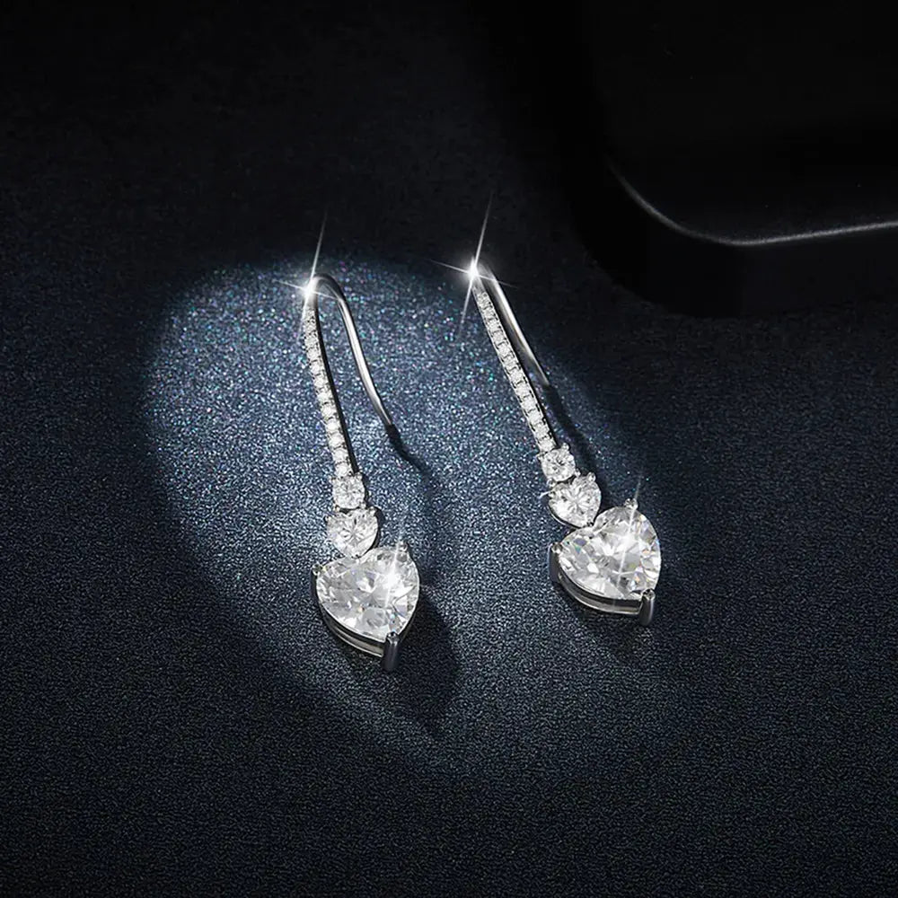 5.44 Carat 925 Sterling Silver Moissanite Heart Drop Earrings by Partner Label