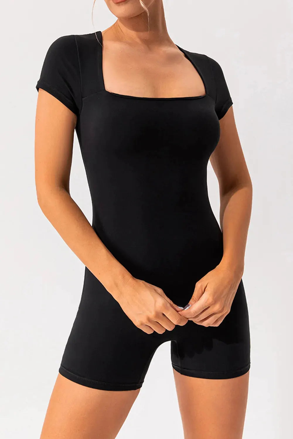 Square Neck Cap Sleeve Active Romper by Partner Label