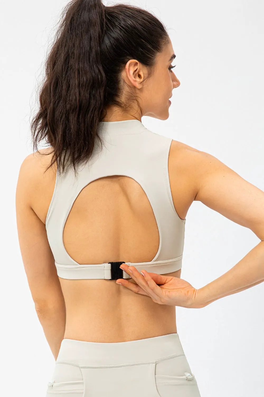 Full Size Cropped Cutout Back Zipper Front Active Tank Top by Partner Label