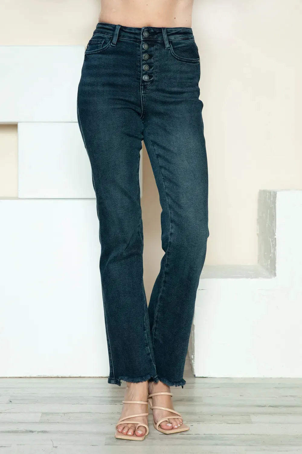 Judy Blue Full Size Button Fly Hem Destroy Straight Jeans by Judy Blue