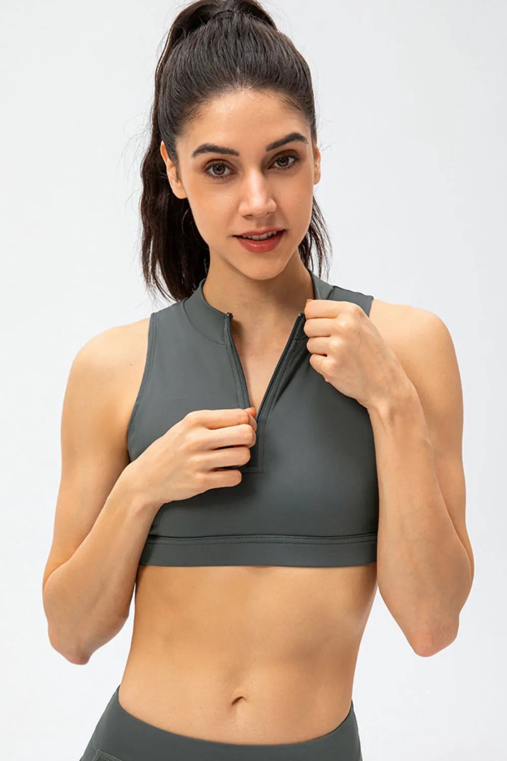 Full Size Cropped Cutout Back Zipper Front Active Tank Top by Partner Label