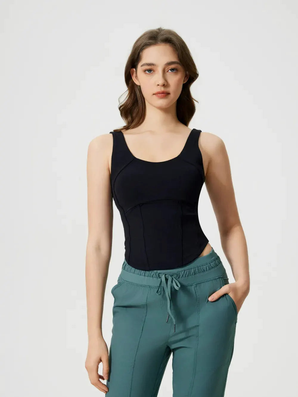 Millennia Round Neck Wide Strap Active Tank with Detachable Chest Pads by Millennia