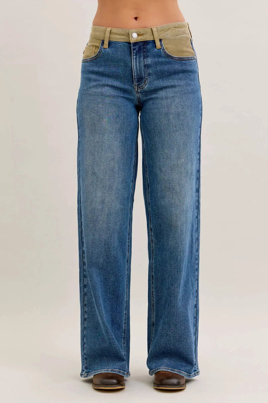 Judy Blue MR Column Straight Jeans with Corduroy Waist by Judy Blue