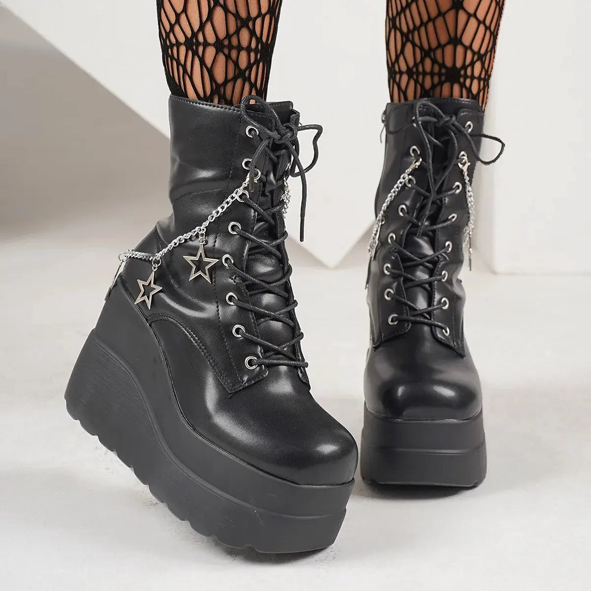 Lace Up Platform Wedge Boots by Partner Label