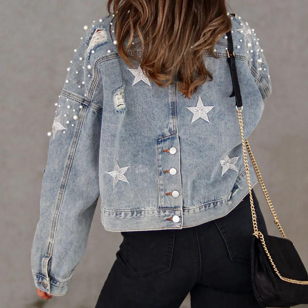 Bead Detail Denim Jacket by Partner Label