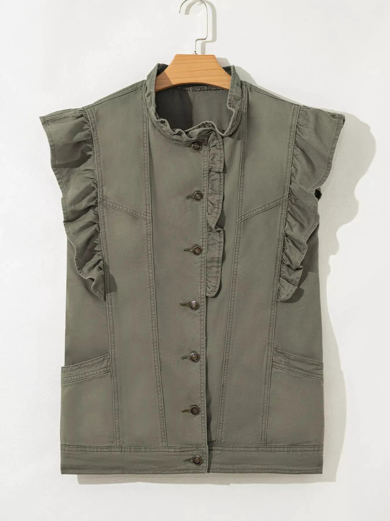 Ruffled Patchwork Denim Jacket Vest by Partner Label