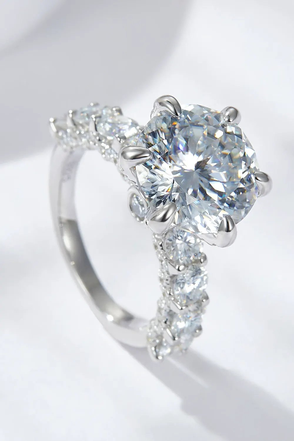 3-Carat Moissanite Platinum-Plated Side Stone Ring by Partner Label