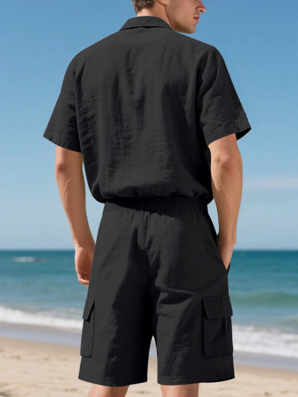 Men's Full Size Button Up Shirt and Shorts Set Plus Size by Trendsi