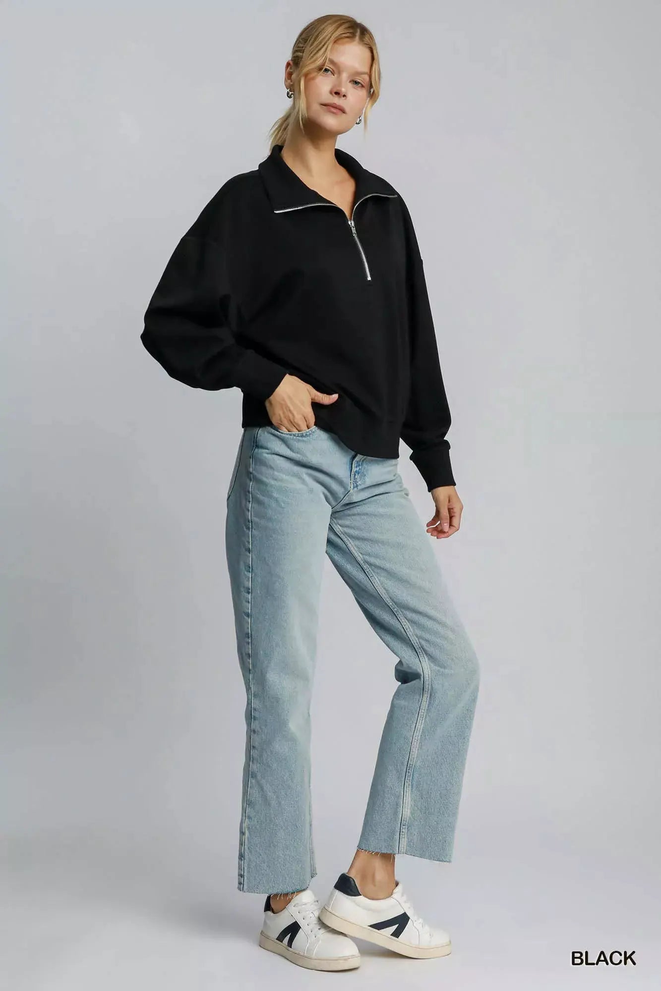 Umgee Half Zip Drop Shoulder Sweatshirt by Umgee
