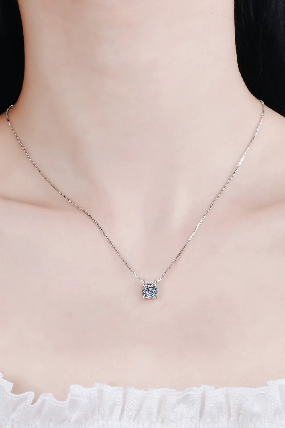 1 Carat Moissanite 925 Sterling Silver Chain Necklace by Partner Label