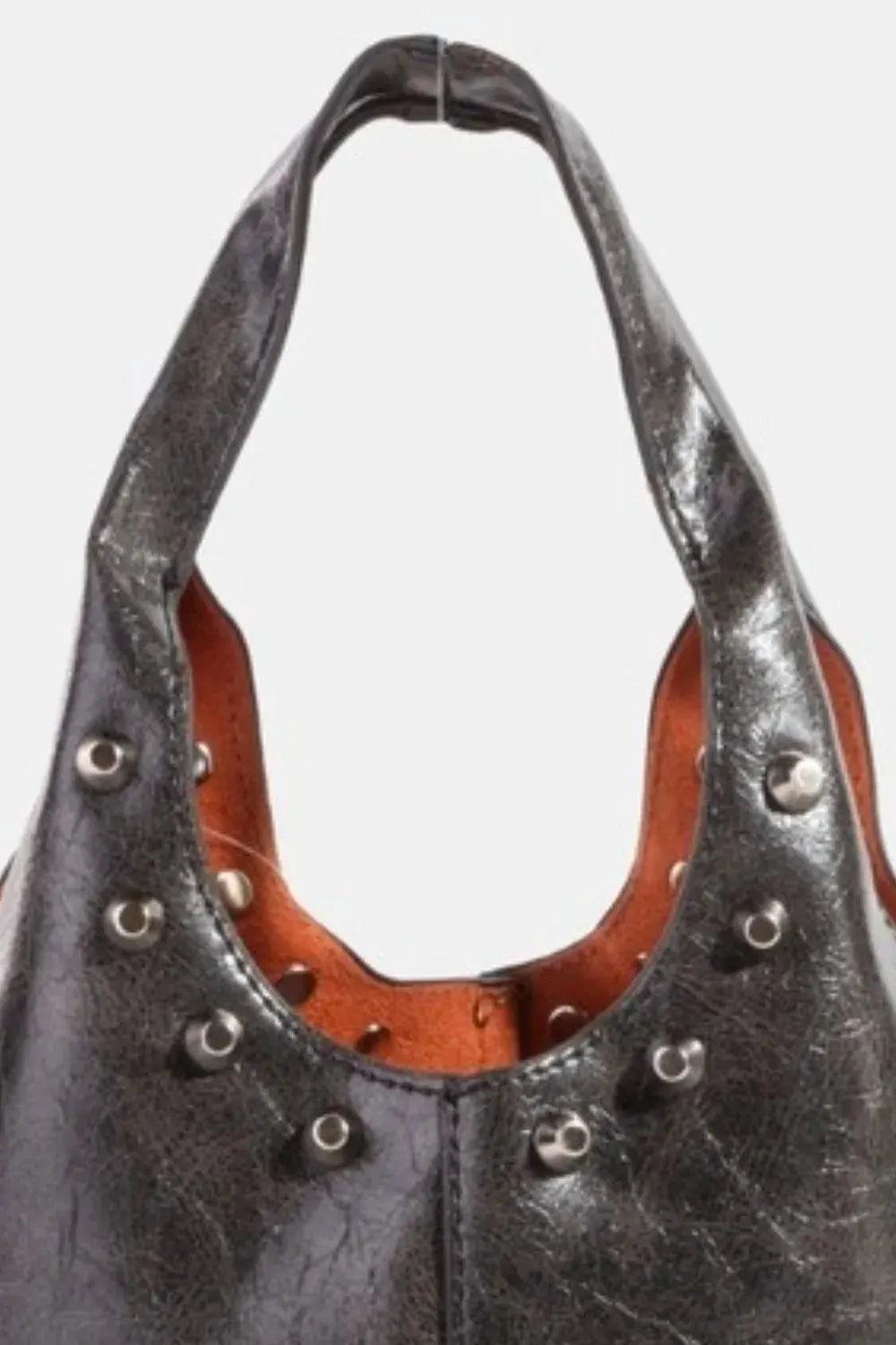 Fame Weathered Faux Leather And Studs Bucket Bag by Fame