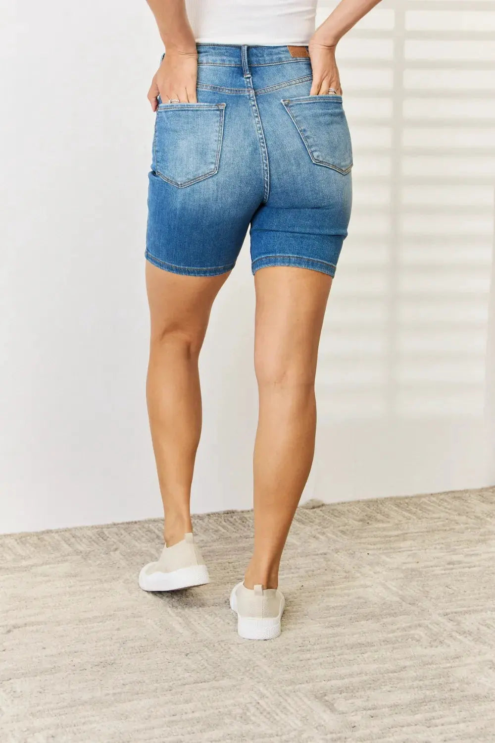 Judy Blue Full Size Tummy Control Double Button Bermuda Denim Shorts by Judy Blue