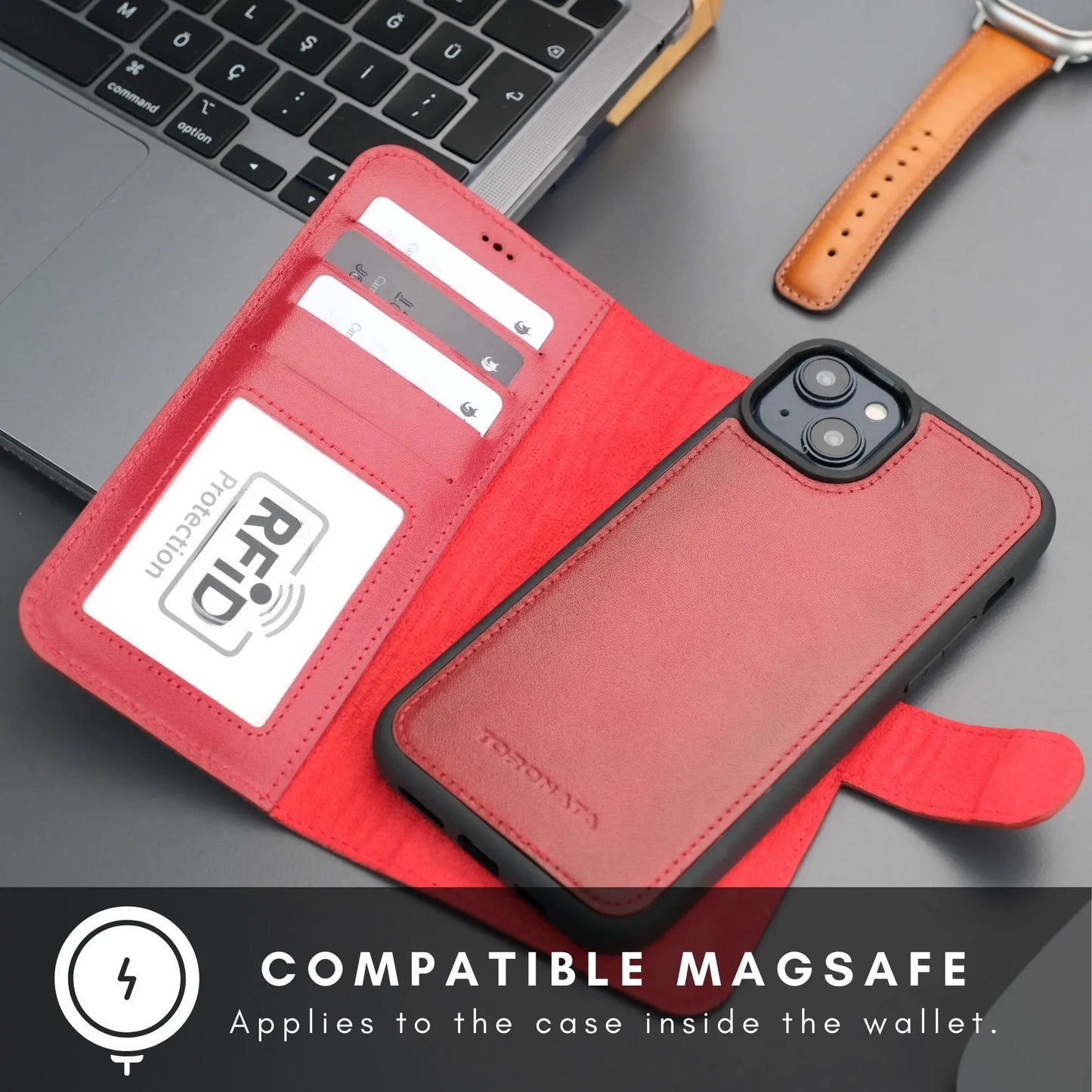 Casper Leather iPhone 15 Wallet Case | Detachable MagSafe Compatible RFID Protection by TORONATA