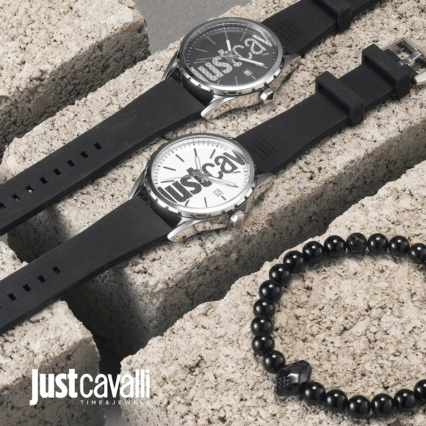 Just Cavalli Men's Silver Dial Watch, Black Silicone | Jc1g082p0015 by JUST CAVALLI