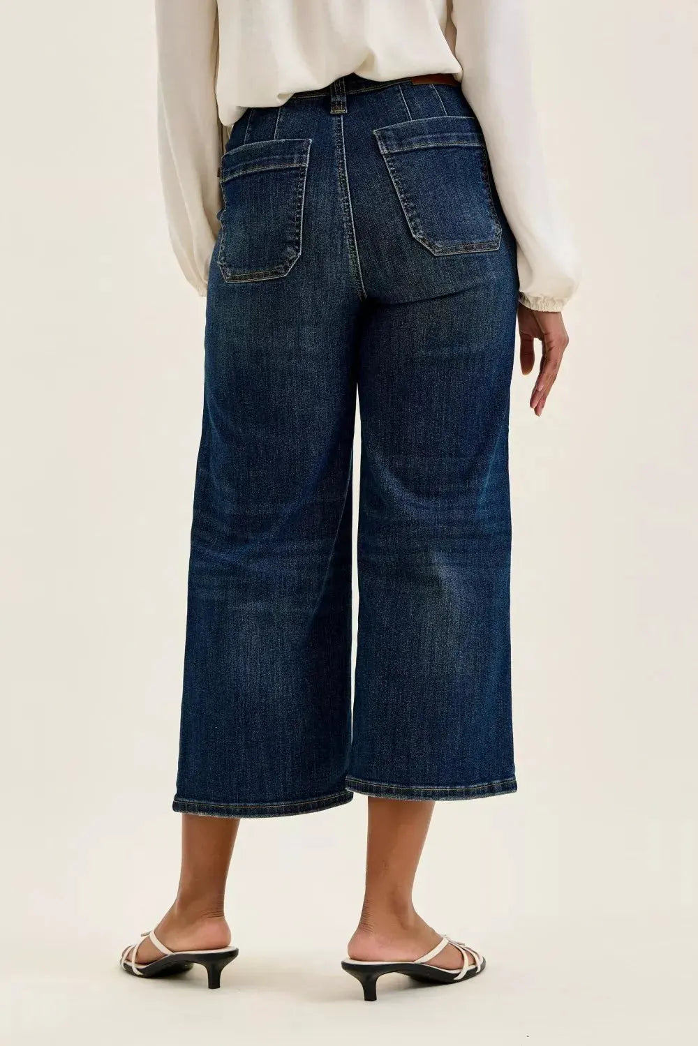 Judy Blue High Waist Wide Crop Utility Jeans with Patch Pocket by Judy Blue