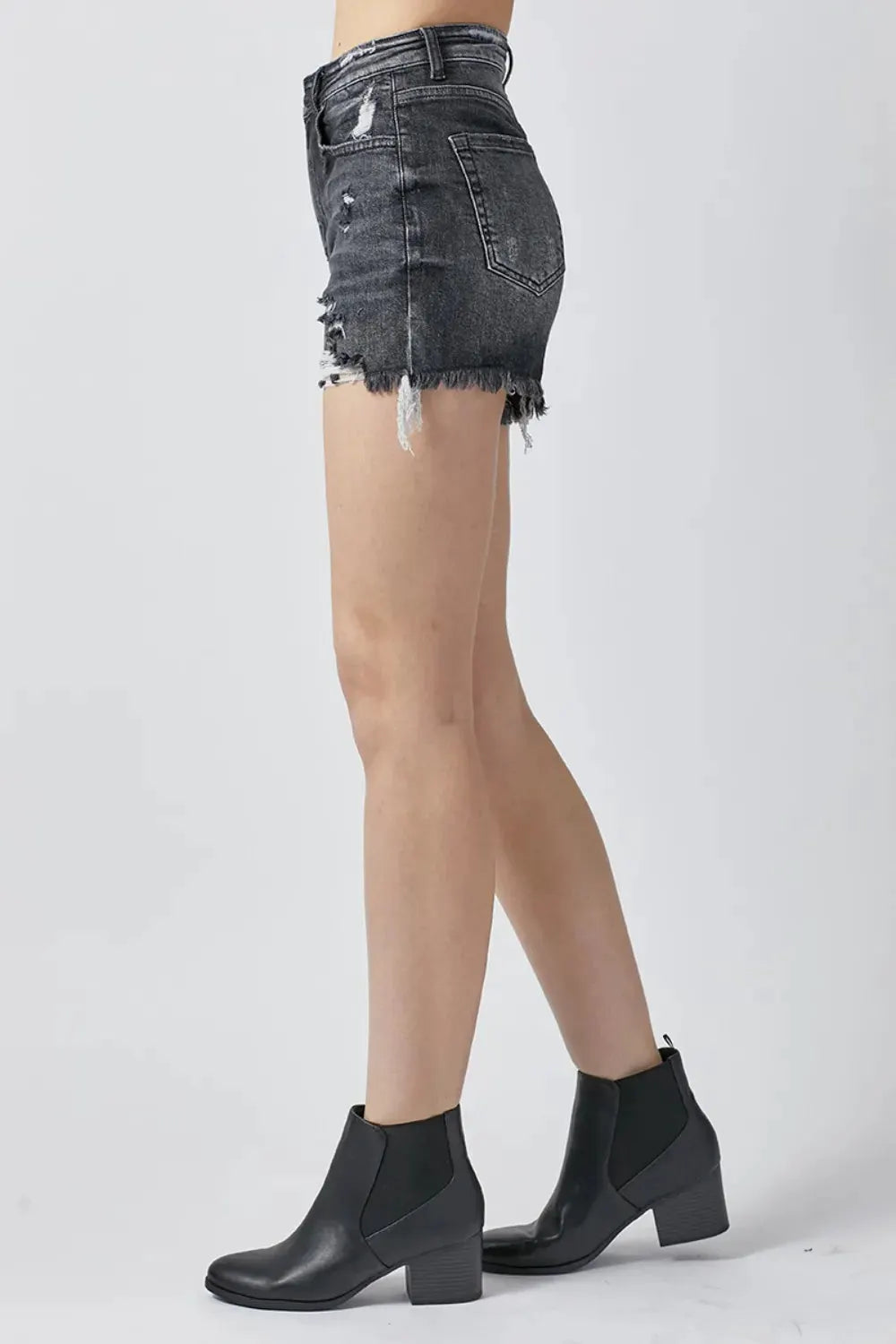 RISEN Full Size High Rise Distressed Denim Shorts by RISEN