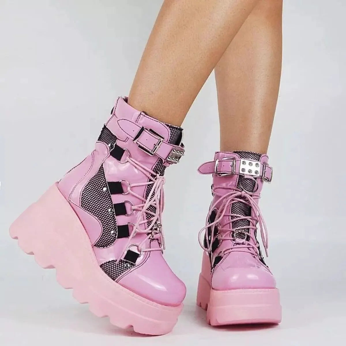 Lace Up Platform Wedge Boots by Partner Label