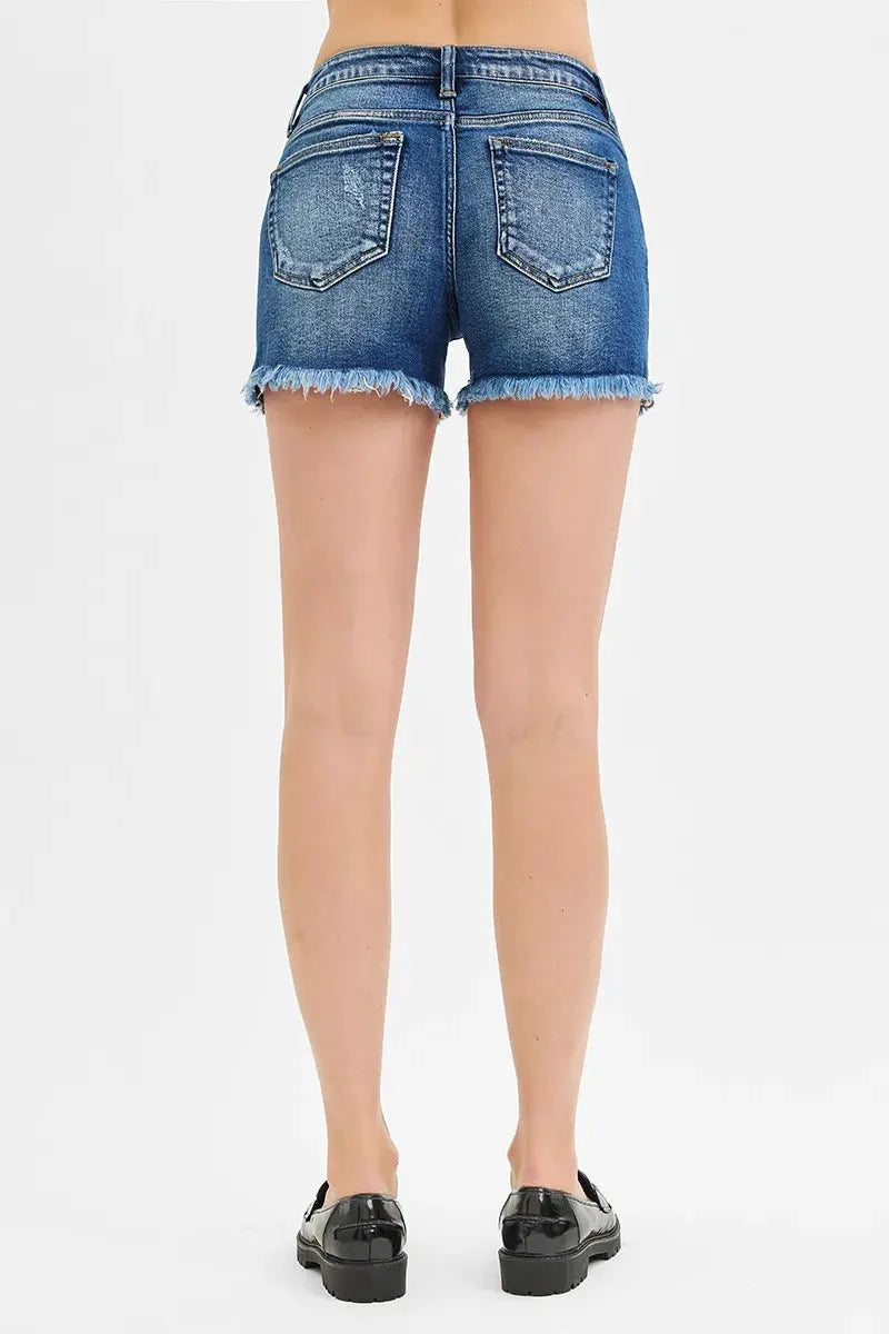 RISEN Full Size Low Rise Frayed Denim Shorts Plus Size by RISEN