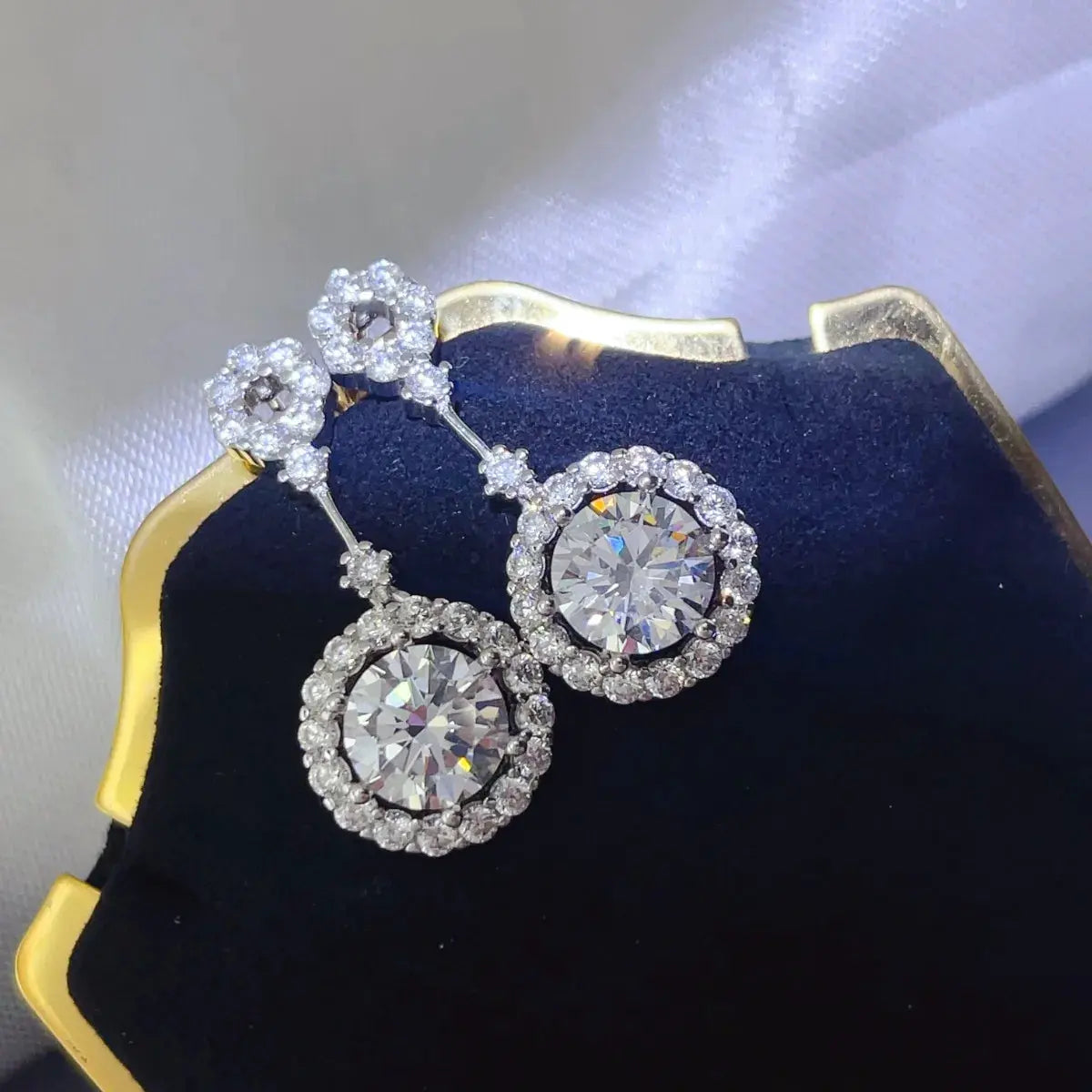 4 Carat Crystal Drop Dangle Earrings with Round Halo Design by Partner Label