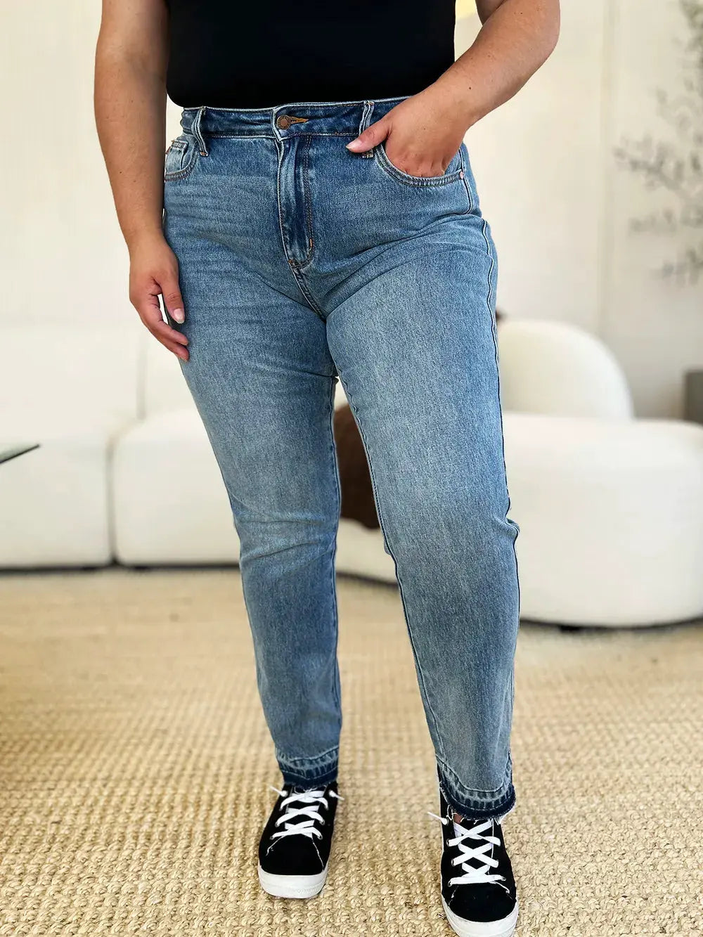 Judy Blue Full Size Mid Rise Rigid Magic Release Hem Jeans by Judy Blue