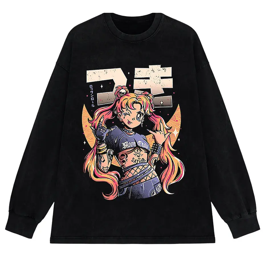 Men's Retro Anime Girl Graphic T-Shirt Cotton Oversized Vintage Tee by Vimost Shop