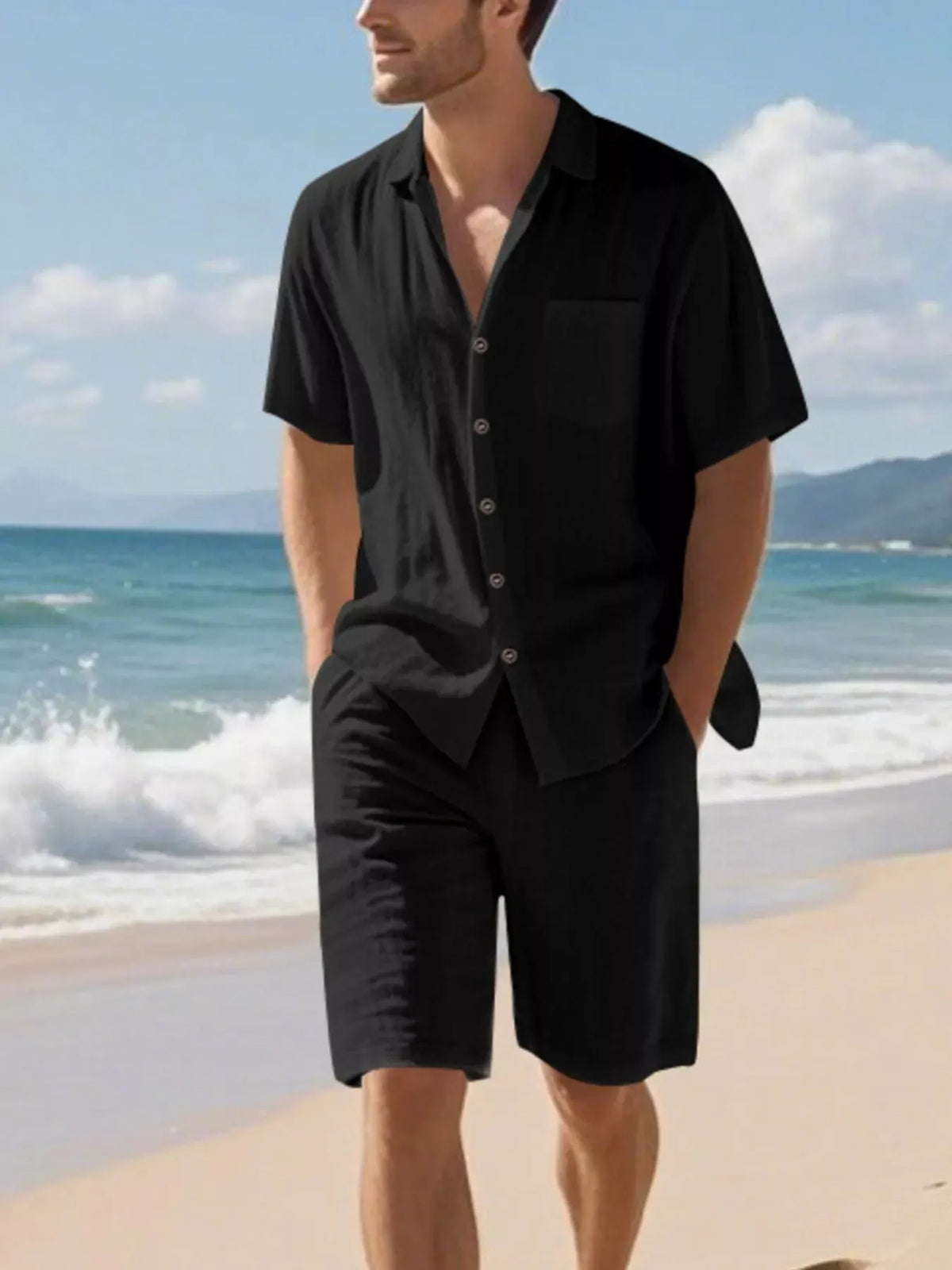 Men's Full Size Casual Button Up Shirt and Shorts Set Plus Size by Trendsi