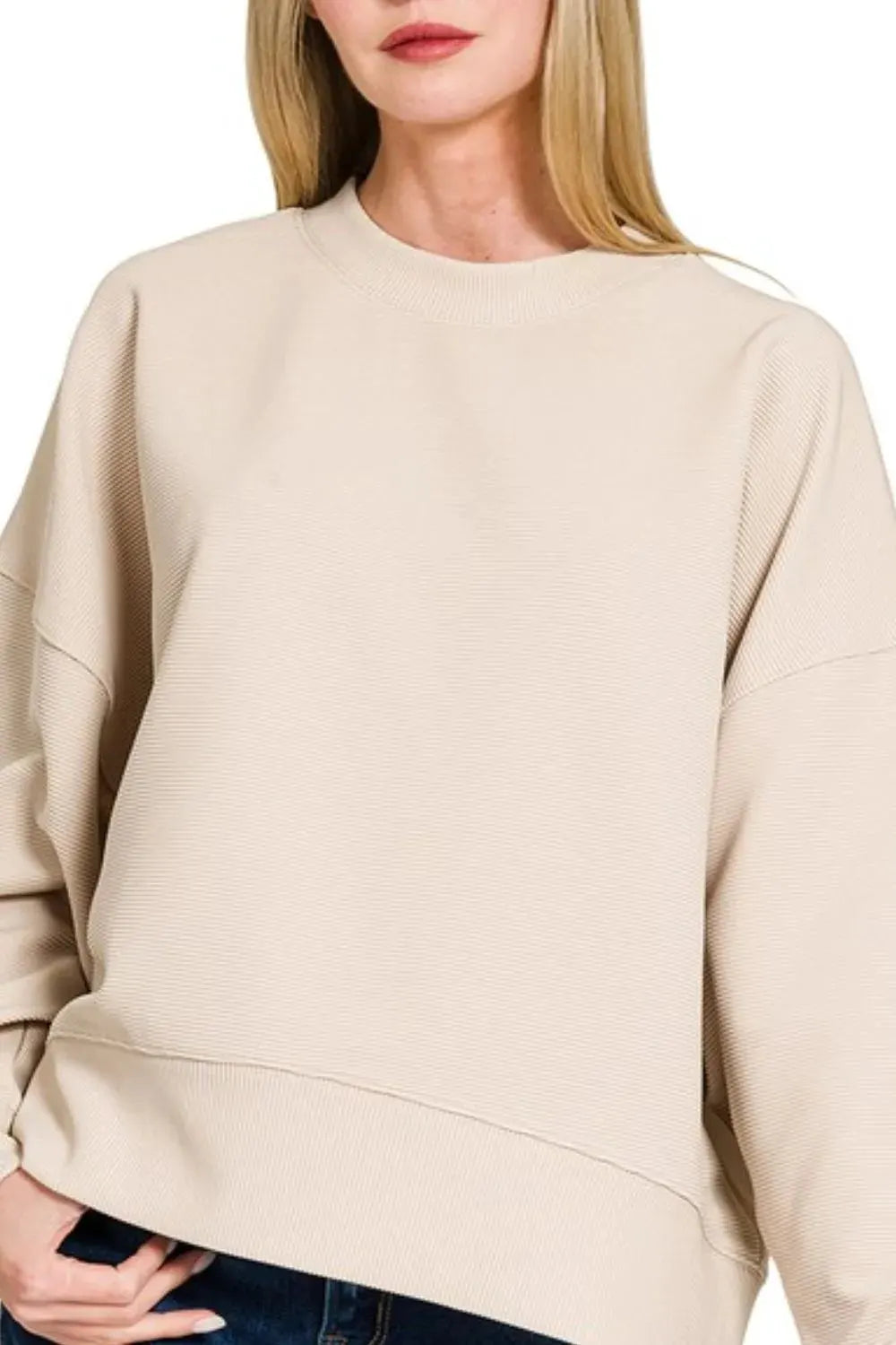 Zenana Ribbed Balloon Sleeve Sweatshirt by Zenana